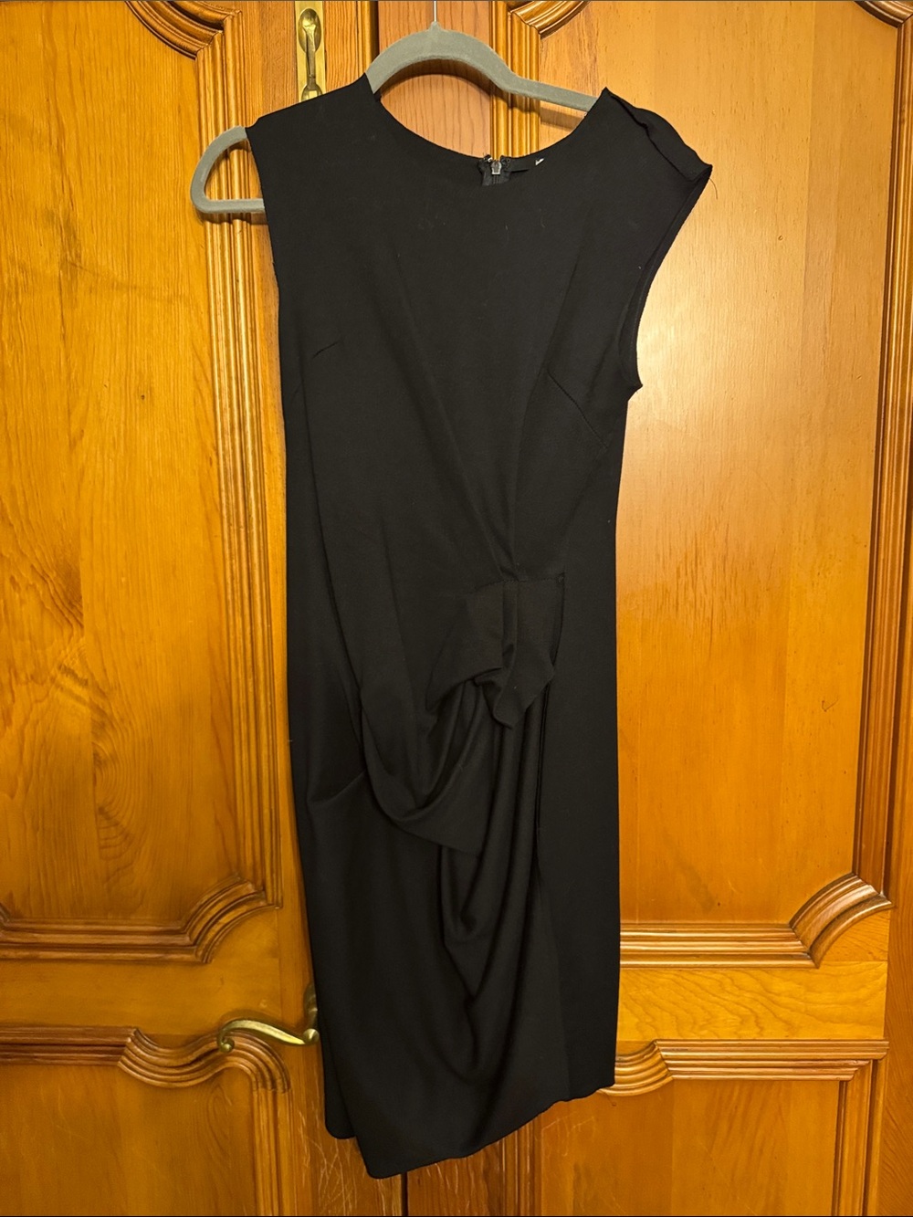 Sleeveless Black Draped Womens Dress